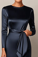 Load image into Gallery viewer, Elegant Navy Satin Sheath Mother of the Bride Dress