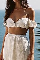 Load image into Gallery viewer, 2 Piece White A Line High Low Off The Shoulder Graduation Dress