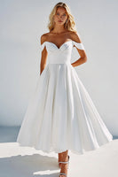 Load image into Gallery viewer, A Line Long White Off the Shoulder Graduation Dress