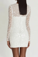 Load image into Gallery viewer, Sparkly White Short Graduation Dress with Long Sleeves