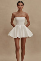 Load image into Gallery viewer, White Strapless A Line Mini Graduation Dress