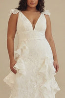 Load image into Gallery viewer, White Lace Ankle Length Graduation Dress with Ruffles