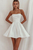 Load image into Gallery viewer, White A Line Strapless Ruched Short Graduation Dress