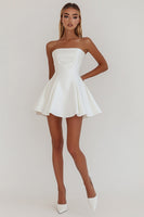 Load image into Gallery viewer, Simple White A Line Satin Strapless Mini Graduation Dress