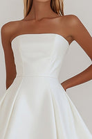 Load image into Gallery viewer, Simple White A Line Satin Strapless Mini Graduation Dress