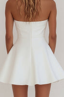 Load image into Gallery viewer, Simple White A Line Satin Strapless Mini Graduation Dress