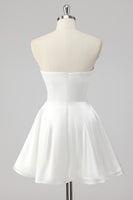 Load image into Gallery viewer, Simple White A Line Satin Strapless Mini Graduation Dress