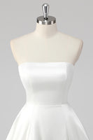 Load image into Gallery viewer, Simple White A Line Satin Strapless Short Graduation Dress