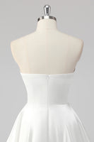 Load image into Gallery viewer, Simple White A Line Satin Strapless Short Graduation Dress
