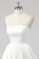 Load image into Gallery viewer, Simple White A Line Satin Strapless Short Graduation Dress