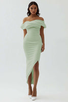 Load image into Gallery viewer, White Sheath Tea Length Off The Shoulder Graduation Dress