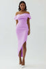 Load image into Gallery viewer, White Sheath Tea Length Off The Shoulder Graduation Dress