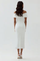 Load image into Gallery viewer, White Sheath Tea Length Off The Shoulder Graduation Dress
