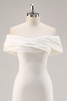 Load image into Gallery viewer, White Sheath Tea Length Off The Shoulder Graduation Dress