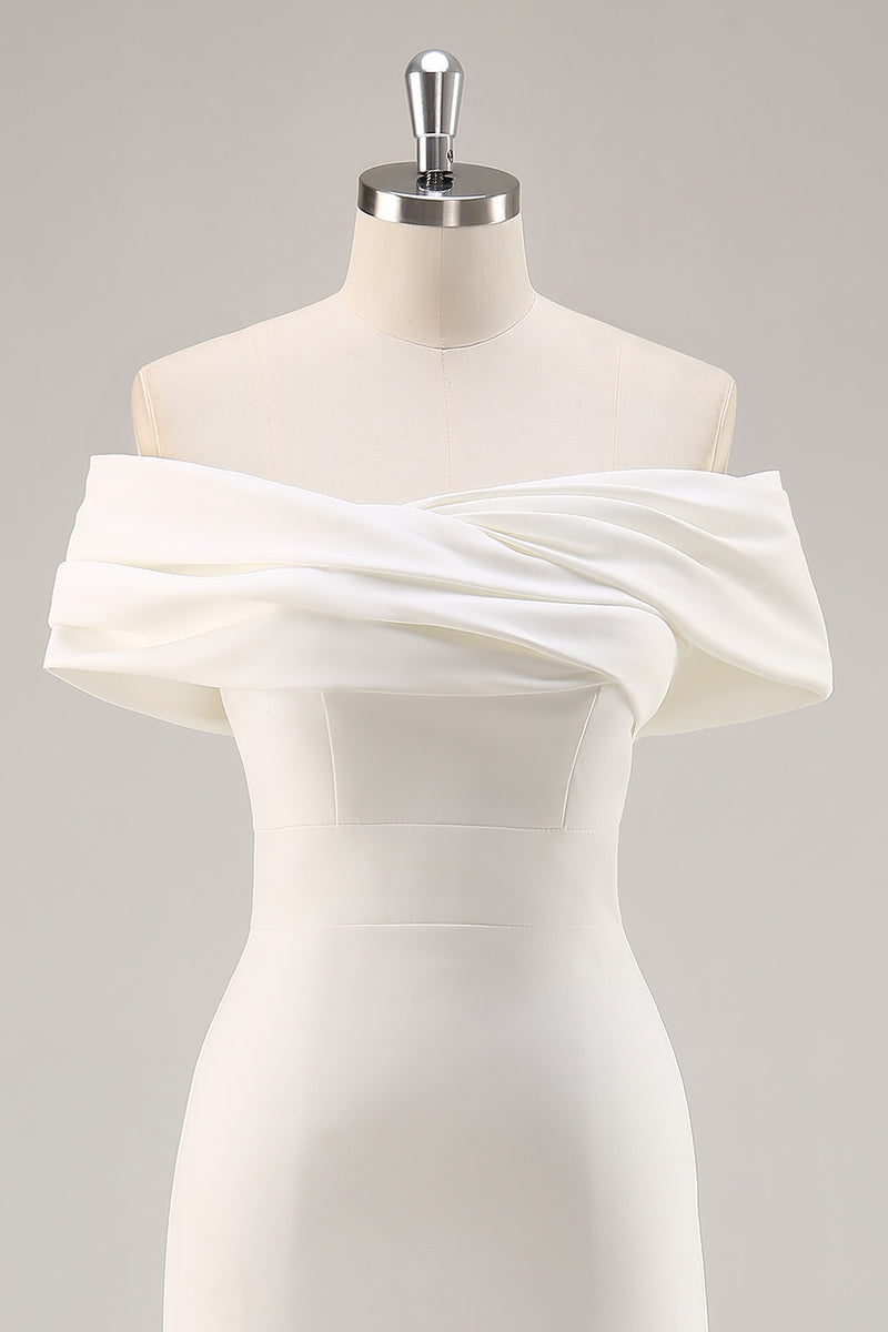 Load image into Gallery viewer, White Sheath Off The Shoulder Asymmetrical Graduation Dress