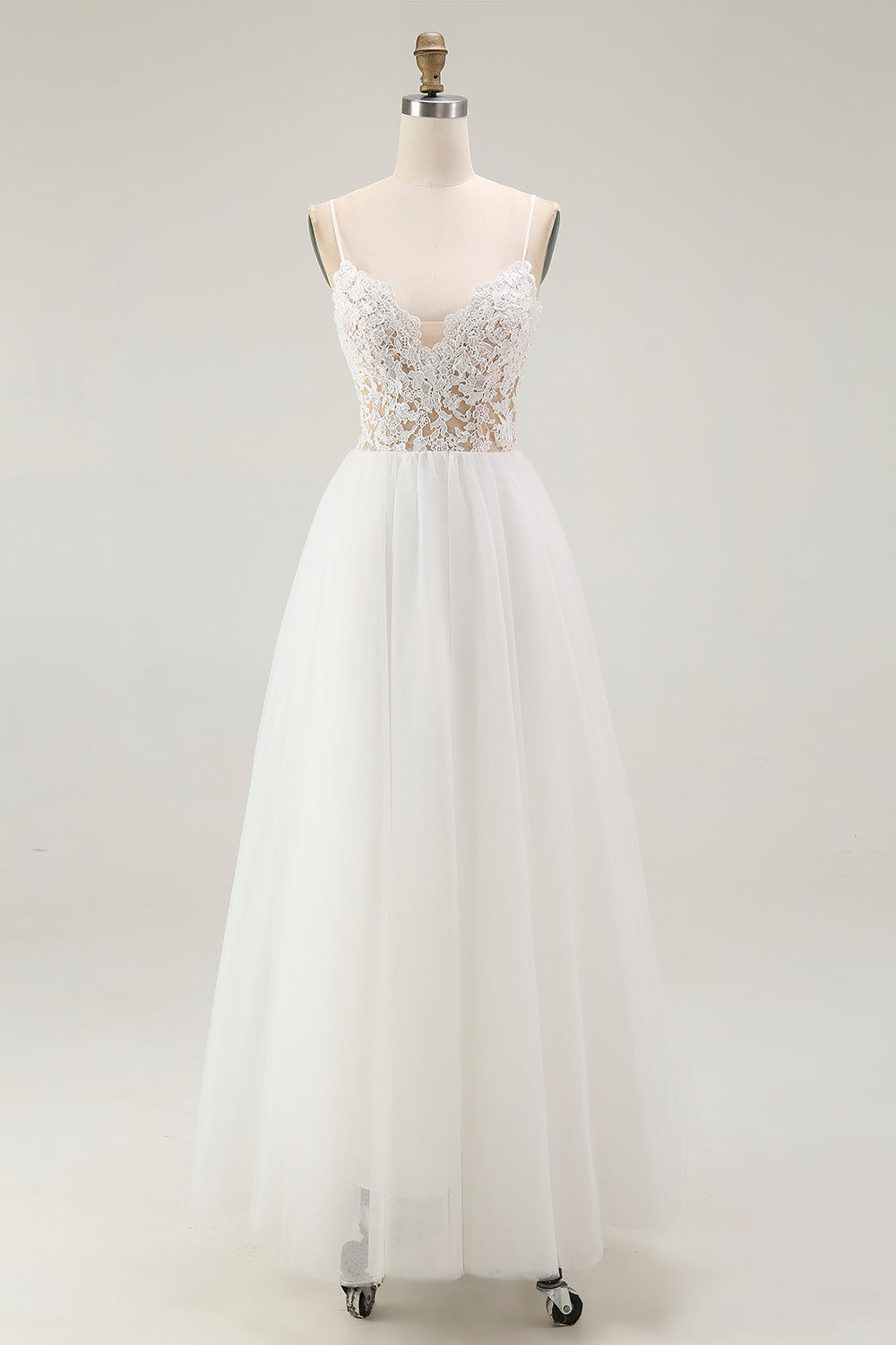 White A Line Tulle Long Rehearsal Dinner Dress with Embroidery
