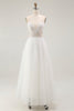 Load image into Gallery viewer, White A Line Tulle Long Rehearsal Dinner Dress with Embroidery