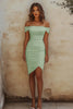 Load image into Gallery viewer, White Sheath Off the Shoulder Satin Graduation Dress
