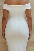 Load image into Gallery viewer, White Satin Off the Shoulder Sheath Graduation Dress