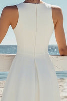 Load image into Gallery viewer, White A Line Boat Neck Satin Knee Length Graduation Dress