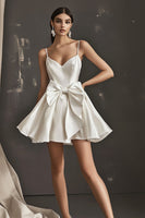 Load image into Gallery viewer, White Satin A Line Short Graduation Dress with Bowknot