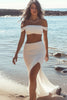 Load image into Gallery viewer, White 2-Piece Off the Shoulder Chiffon Graduation Dress