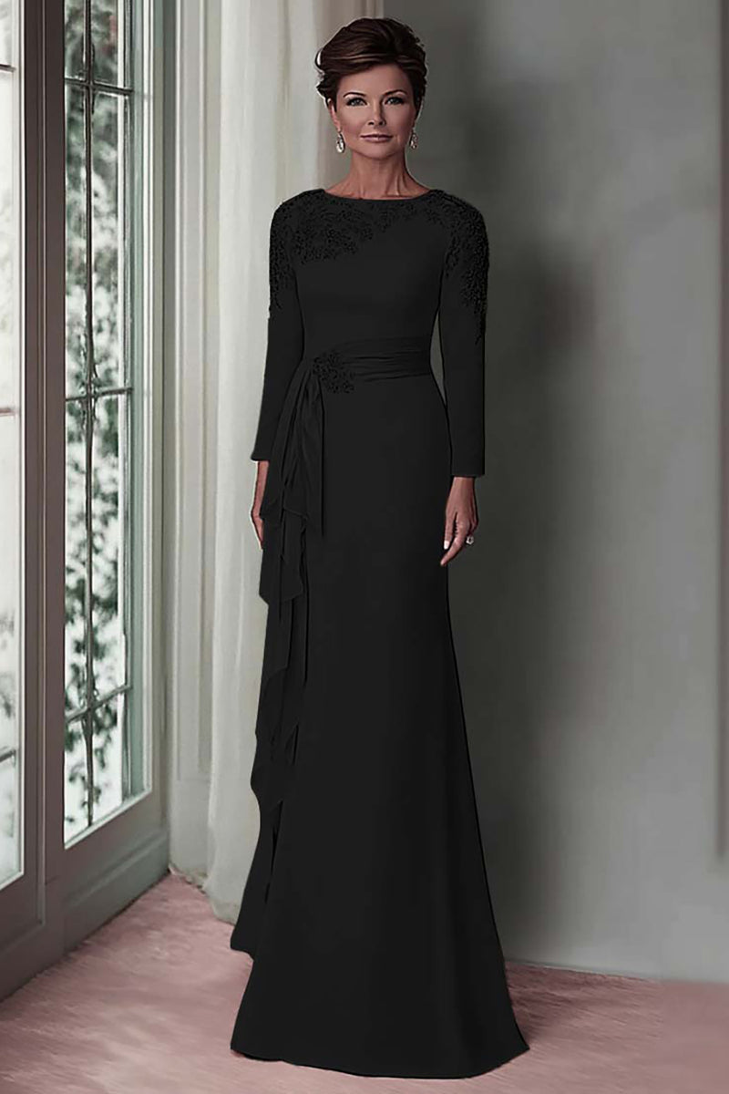Load image into Gallery viewer, Elegant Blush Satin Sheath Mother of the Bride Dress with Long Sleeves