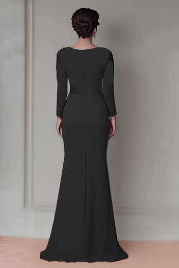 Elegant Blush Satin Sheath Mother of the Bride Dress with Long Sleeves
