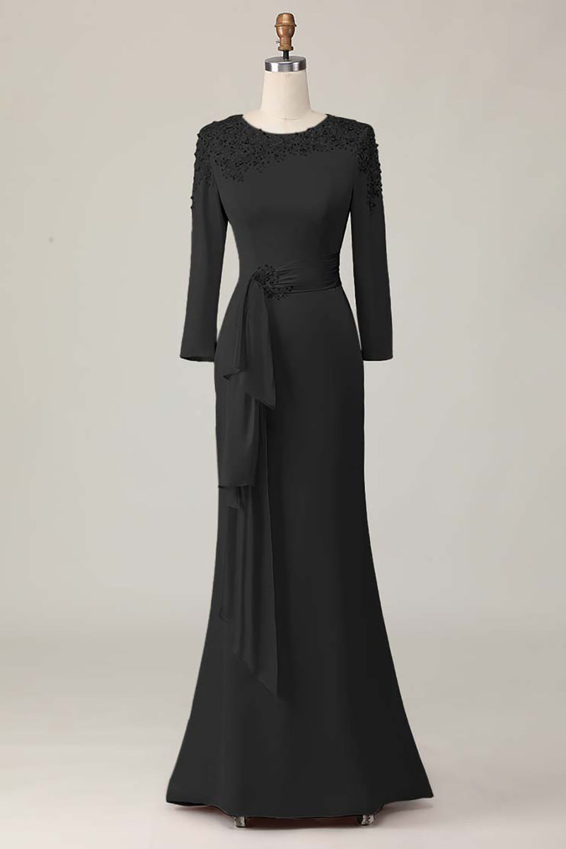 Load image into Gallery viewer, Elegant Blush Satin Sheath Mother of the Bride Dress with Long Sleeves