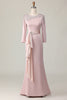 Load image into Gallery viewer, Elegant Blush Satin Sheath Mother of the Bride Dress with Long Sleeves