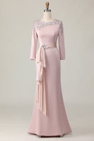 Load image into Gallery viewer, Elegant Blush Satin Sheath Mother of the Bride Dress with Long Sleeves
