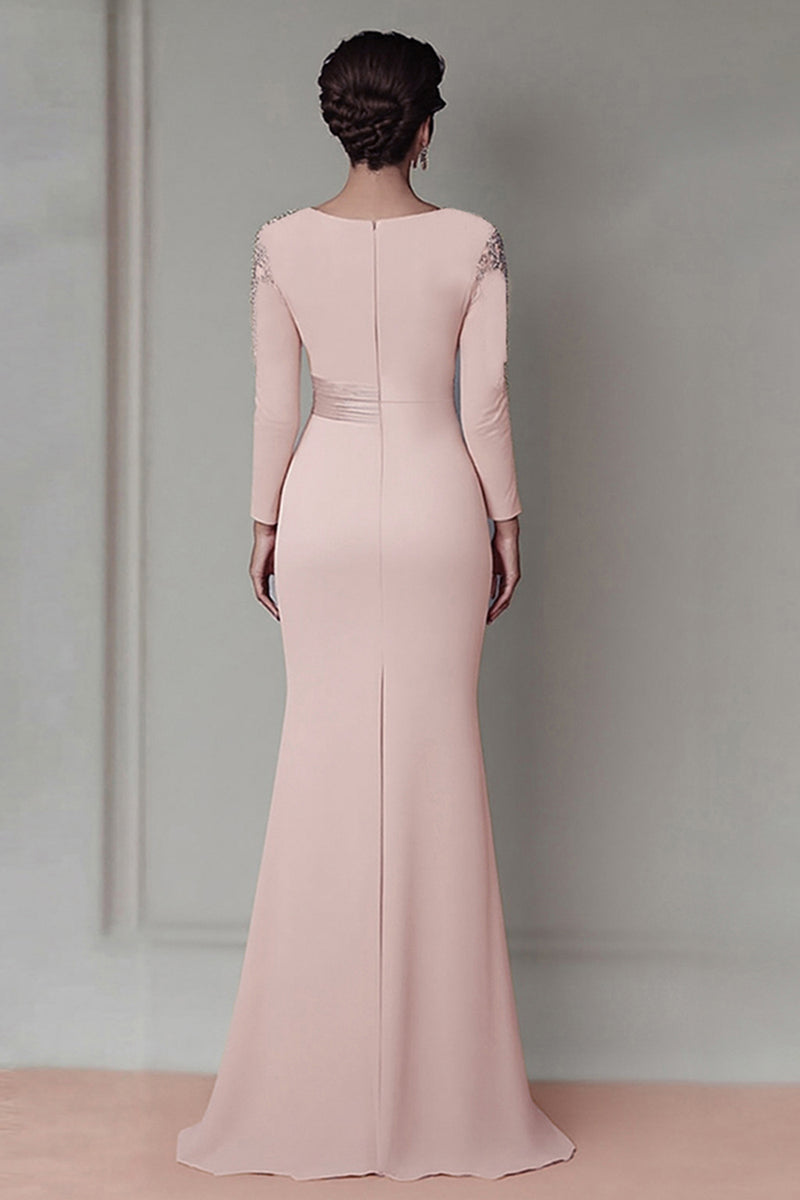 Load image into Gallery viewer, Elegant Blush Satin Sheath Mother of the Bride Dress with Long Sleeves