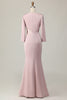 Load image into Gallery viewer, Elegant Blush Satin Sheath Mother of the Bride Dress with Long Sleeves