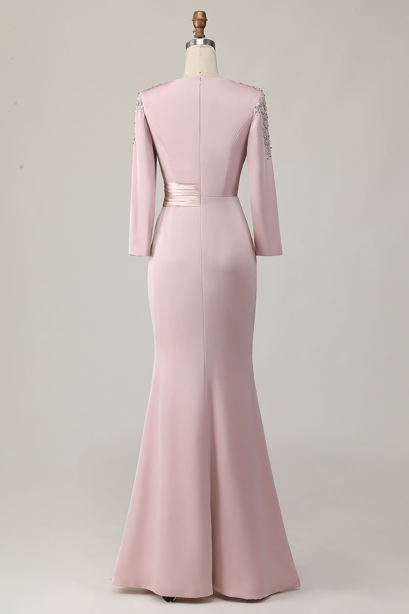 Load image into Gallery viewer, Elegant Blush Satin Sheath Mother of the Bride Dress with Long Sleeves