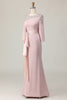 Load image into Gallery viewer, Elegant Taupe Satin Sheath Long Sleeves Mother of the Bride Dress