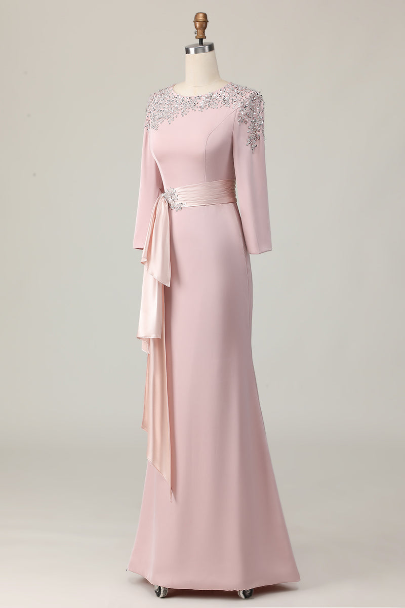 Load image into Gallery viewer, Elegant Taupe Satin Sheath Long Sleeves Mother of the Bride Dress