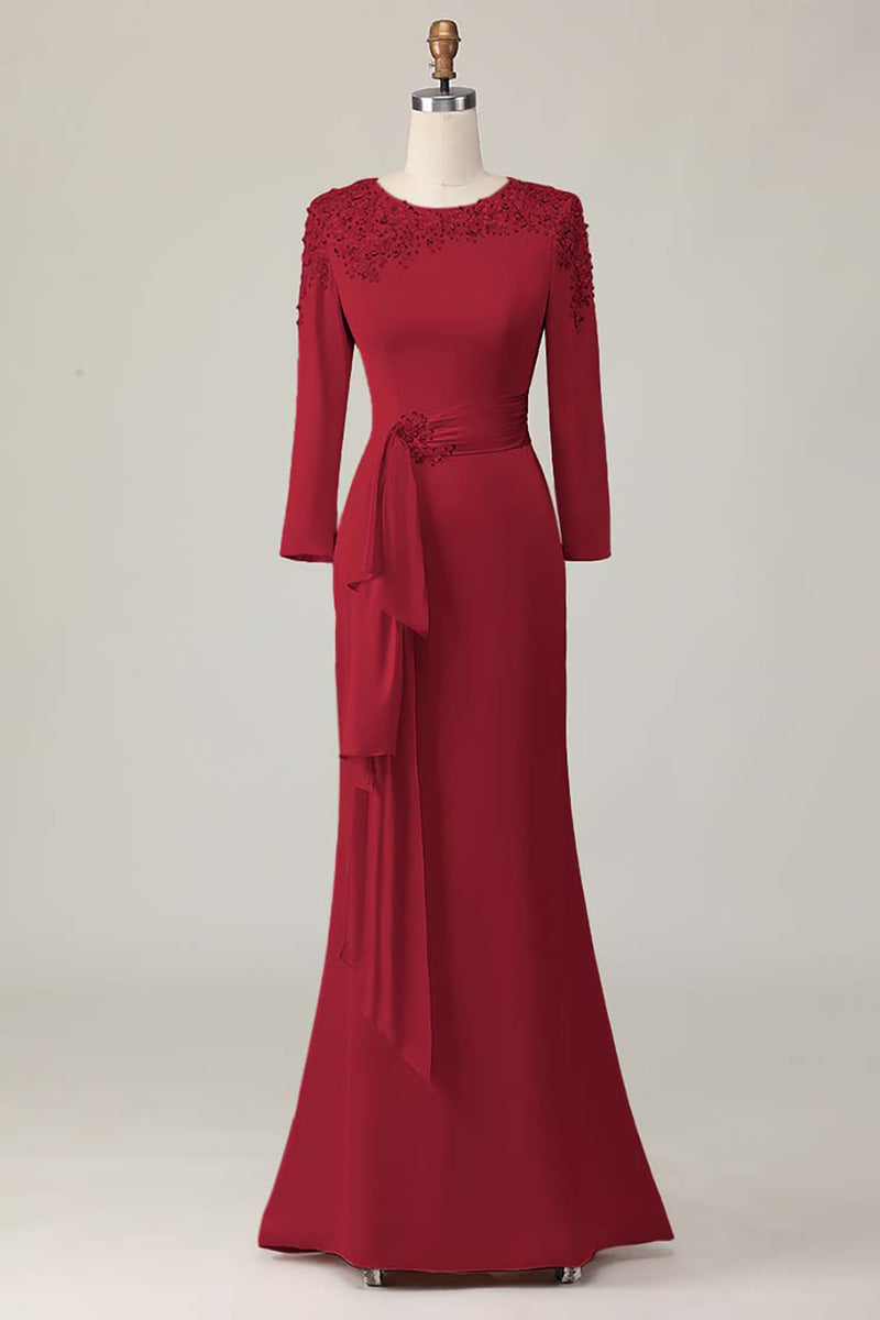 Load image into Gallery viewer, Elegant Blush Satin Sheath Mother of the Bride Dress with Long Sleeves