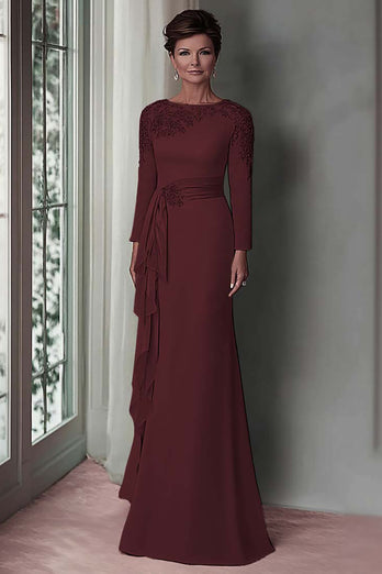 Elegant Blush Satin Sheath Mother of the Bride Dress with Long Sleeves