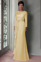 Load image into Gallery viewer, Taupe Satin Sheath Mother of the Bride Dress with Long Sleeves