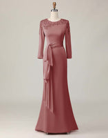 Load image into Gallery viewer, Elegant Plus Size Blush Sheath Satin Mother of the Bride Dress with Long Sleeves