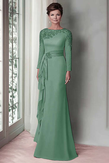 Taupe Satin Sheath Mother of the Bride Dress with Long Sleeves