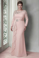 Load image into Gallery viewer, Elegant Blush Satin Sheath Mother of the Bride Dress with Long Sleeves