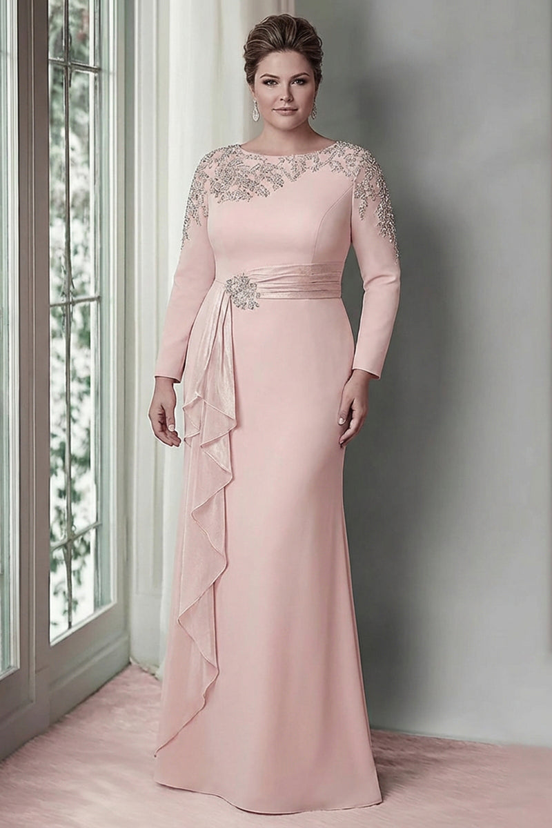 Load image into Gallery viewer, Elegant Blush Satin Sheath Mother of the Bride Dress with Long Sleeves