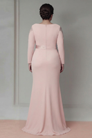 Load image into Gallery viewer, Elegant Plus Size Blush Sheath Satin Mother of the Bride Dress with Long Sleeves