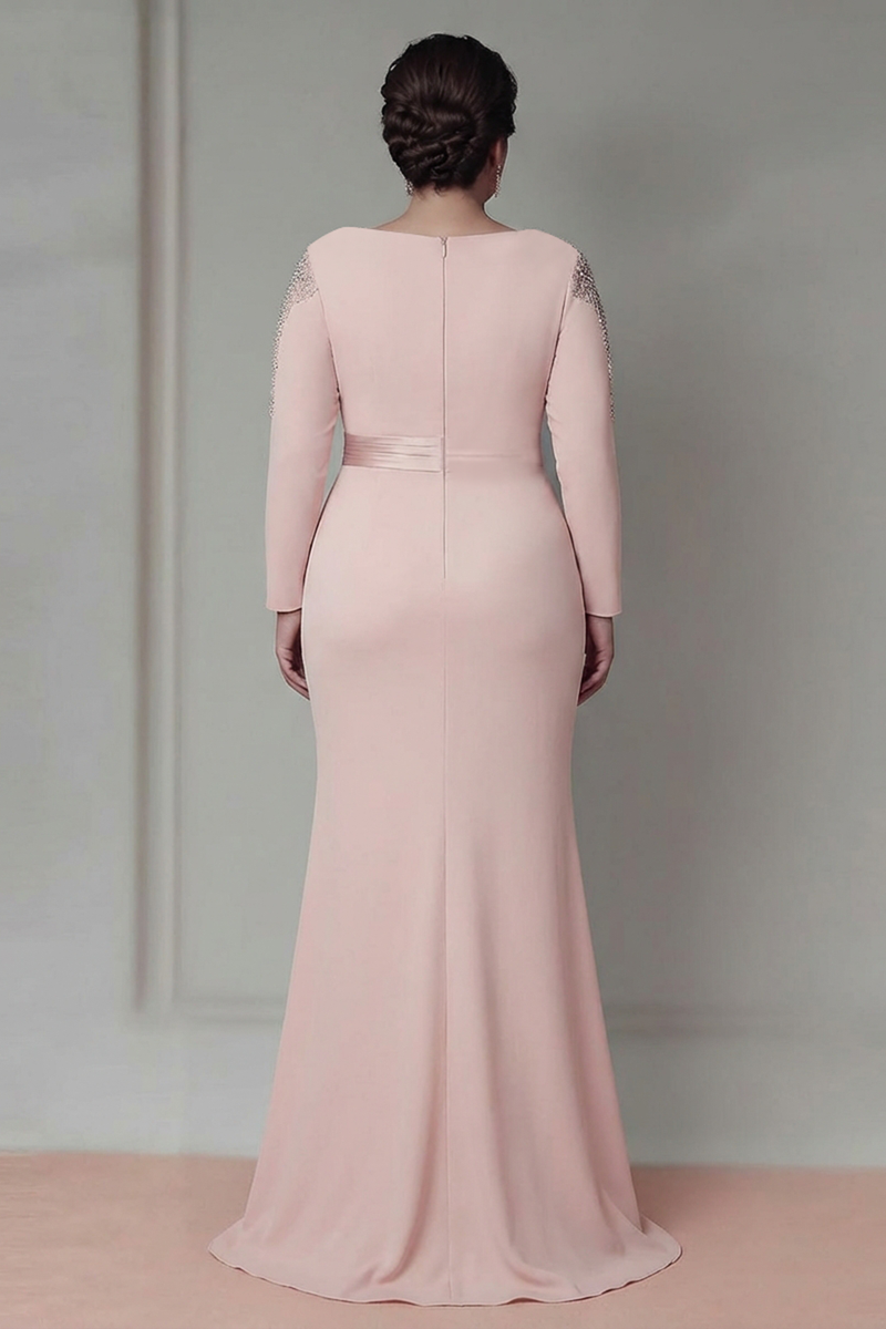 Load image into Gallery viewer, Elegant Plus Size Blush Sheath Satin Mother of the Bride Dress with Long Sleeves