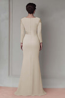 Load image into Gallery viewer, Taupe Satin Sheath Mother of the Bride Dress with Long Sleeves