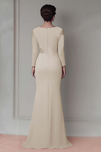Taupe Satin Sheath Mother of the Bride Dress with Long Sleeves