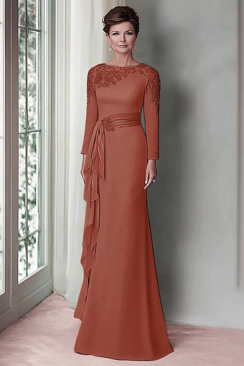 Load image into Gallery viewer, Taupe Satin Sheath Mother of the Bride Dress with Long Sleeves