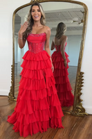 Load image into Gallery viewer, Light Blue Chiffon Tired A Line Long Corset Prom Dress