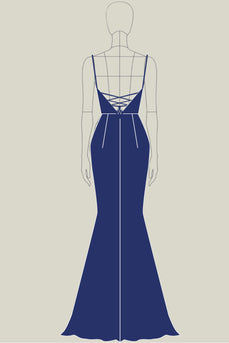Navy Sparkly Beaded Mermaid Long Prom Dress